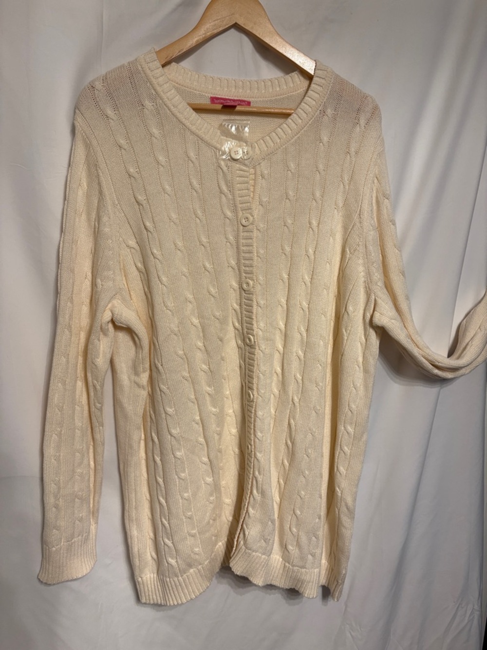 Woman Within GrandmacoreCream Cable Knit Button-Front Cardigan Size 1X NWOT